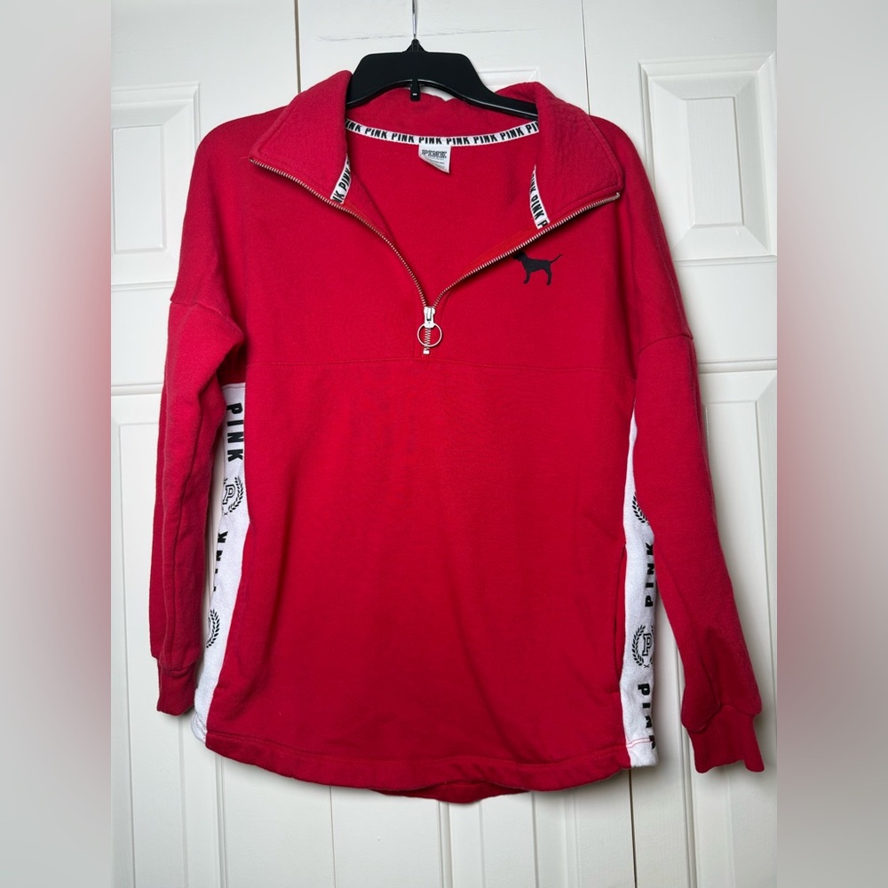 Victoria's‎ Secret Pink Hoodie Red 1/4 Zip Hoodie Size XS